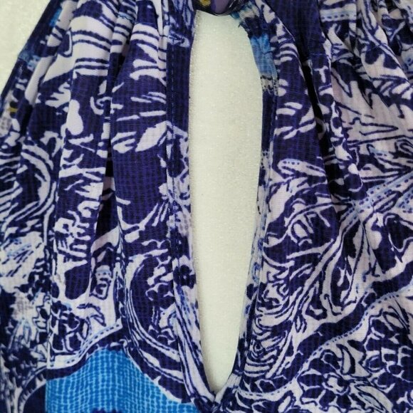 Mlle Gabrielle Blue Stripe Paisley Halter Mini Shift Dress Size Medium - Picture 4 of 7